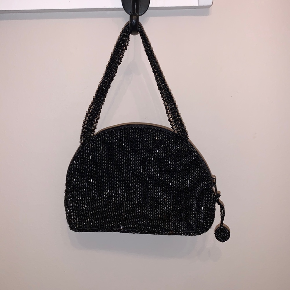 La Regale Vintage Glistening Black Beaded Evening Dressy Mini Purse